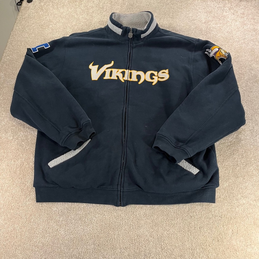 NFL Pro Line Minnesota Vikings Sweatshirt Mens XL Navy Blue Sherpa Zip